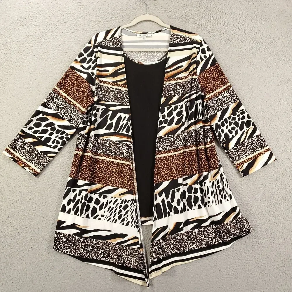 Serengeti Blouse Womens XL Animal Print Cardigan with Attached Tank Stretchy - Picture 2 of 13